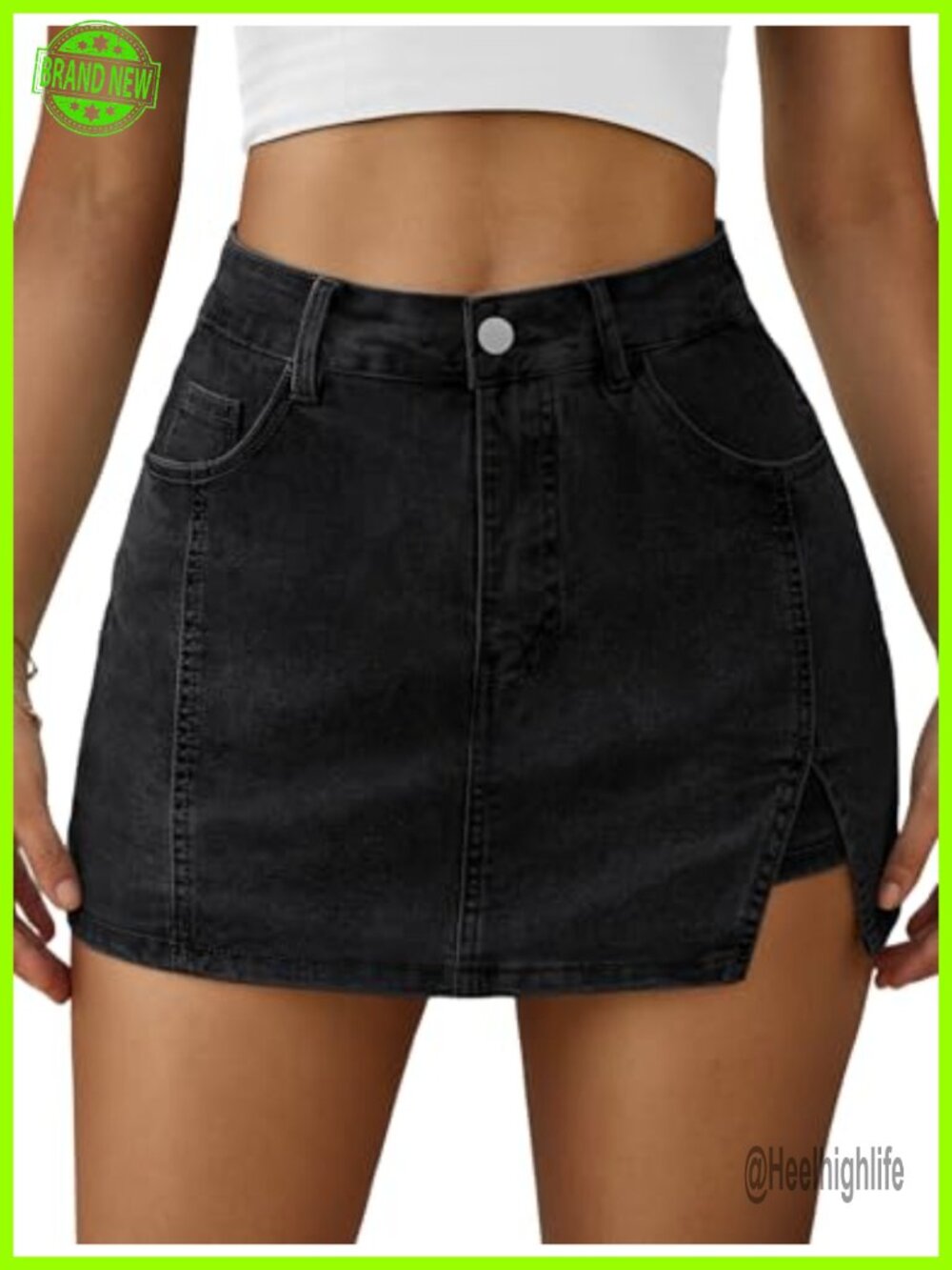 High Waisted Denim Mini Skort with Side Slit and Built-in Shorts